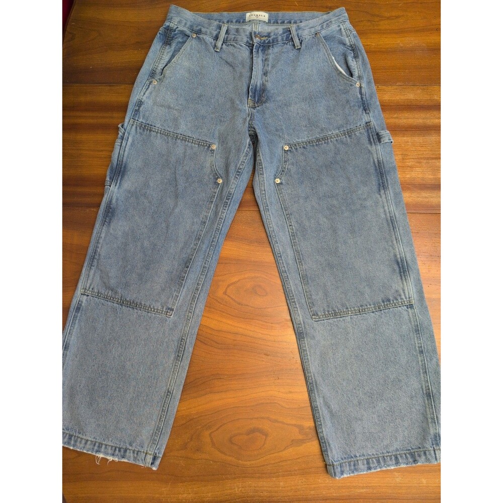 YoungLA Baggy Jeans Men's Size L 34x30 Blue Denim Double Knee Carpenter Loose